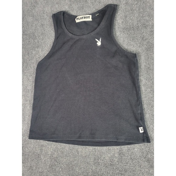 Playboy Y2K‎ Ribbed Bunny Logo Tank Top Size M Black Stretch Sexy Casual Summer - Picture 1 of 10
